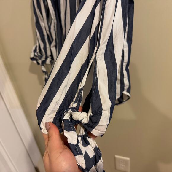 H&M Navy & White Off The Shoulder Cotton Top Size 6 - Picture 5 of 10